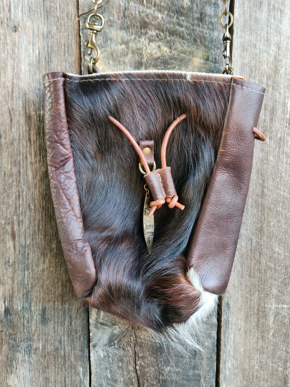 Handcrafted Genuine Cowhide Leather And Hair Bucket Bag Drawstring Crossbody